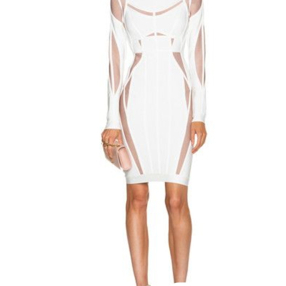 Herve Leger White and Nude Long Sleeve Dress,Run Way. - Picture 7 of 7